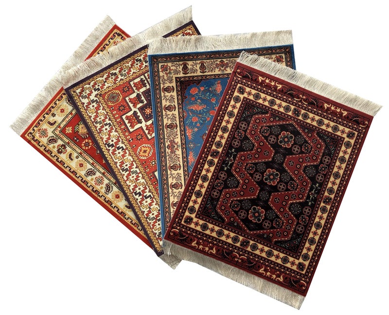 Inusitus Set of 4 Oriental Rug Style Mousepad, Miniature Carpet Computer Mouse Pad, Rectangular, Non-Slip, Elegant Office Accessories - Image 1